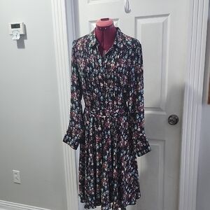 Nanette Lapore Floral Shirt Dress Buttons Belt Long Sleeves Size 10